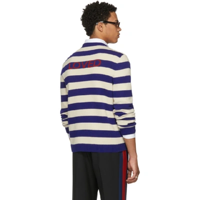 Shop Gucci Blue And Beige Striped Loved Tiger Sweater In 4502 Blue