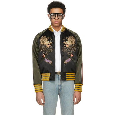 Gucci Dragon-embroidered Satin Bomber Jacket In Black | ModeSens