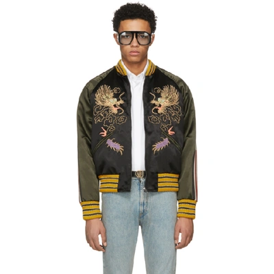 Gucci Dragon-embroidered Satin Bomber Jacket In Black