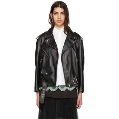 Oversized Matte Leather Biker Jacket In Black