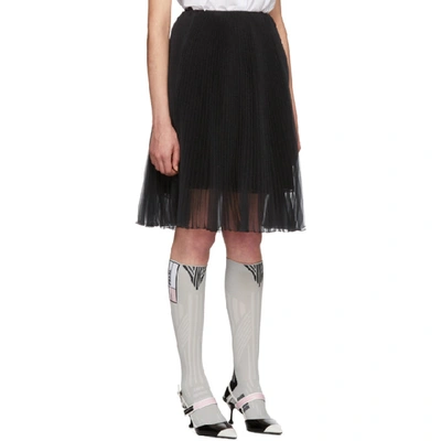 Shop Prada Black Pleated Chiffon Skirt In F0002 Black