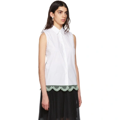 Shop Prada White Sleeveless Poplin Shirt