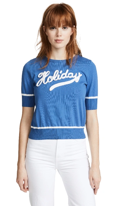 Shop Boutique Moschino Crew Neck Holiday Sweater In Blue