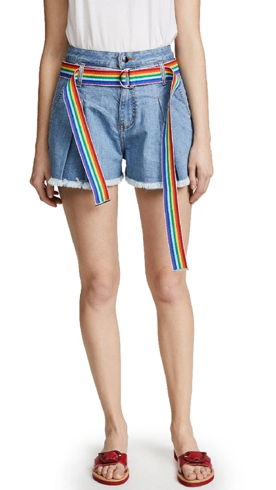 Shop Romanchic Denim Shorts With Rainbow Belt