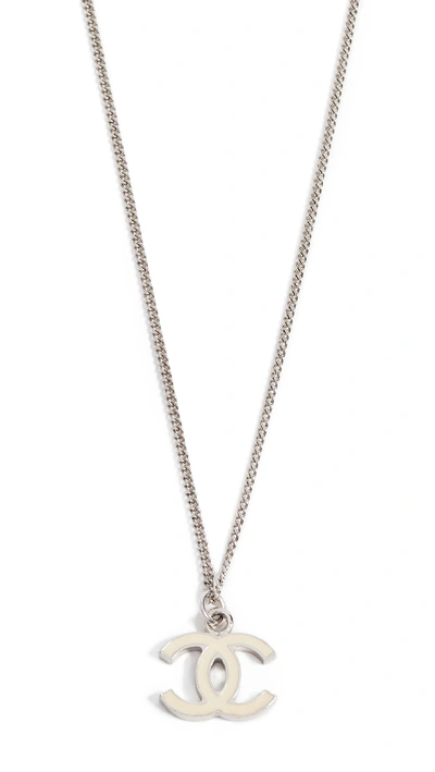 Chanel Silver Enamel CC Logo Pendant Necklace