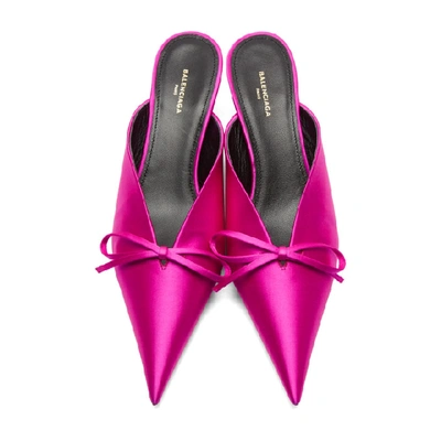 Shop Balenciaga Pink Satin Knife Mules In 5620 Fushia