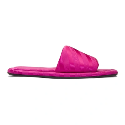 Shop Balenciaga Pink Jacquard All Over Logo Slides In 5507 Fushia