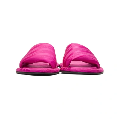 Shop Balenciaga Pink Jacquard All Over Logo Slides In 5507 Fushia