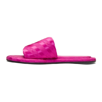 Shop Balenciaga Pink Jacquard All Over Logo Slides In 5507 Fushia