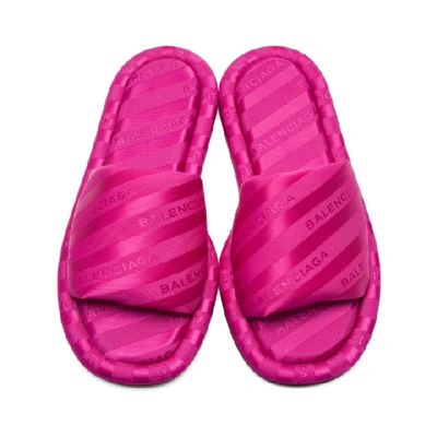 Shop Balenciaga Pink Jacquard All Over Logo Slides In 5507 Fushia