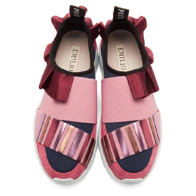 Shop Emilio Pucci Pink And Navy Metallic Ruffle Sneakers In A06 Burgund