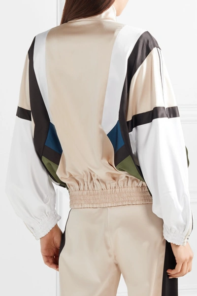 Shop Koché Striped Paneled Satin Track Jacket In Beige