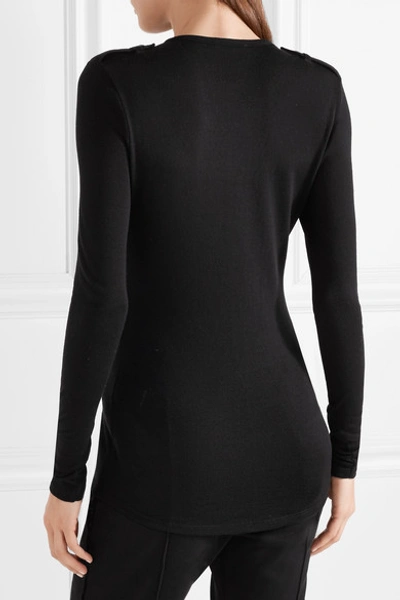 Shop Balmain Button-embellished Wool And Cashmere-blend Top In Black