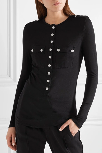 Shop Balmain Button-embellished Wool And Cashmere-blend Top In Black