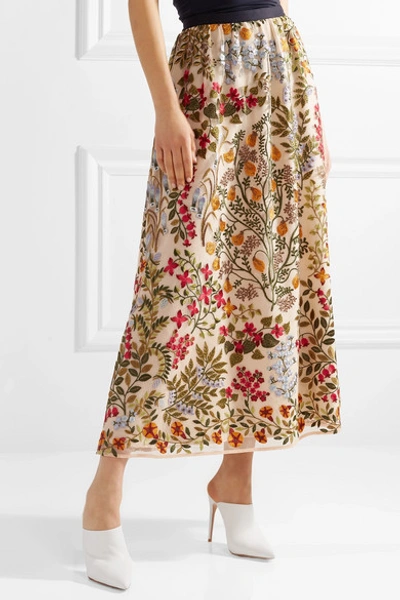 Shop Red Valentino Embroidered Tulle Midi Skirt