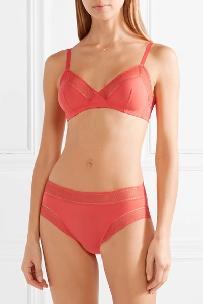 Shop Eres Peau D'ange Délicatesse Stretch-jersey And Lace Soft-cup Bra In Coral