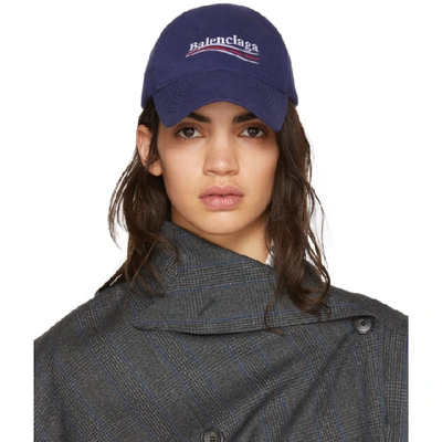 Balenciaga Political Embroidered Logo Baseball Cap In Blue | ModeSens