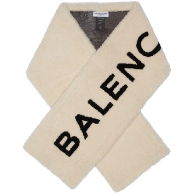 Shop Balenciaga Beige Shearling Logo Scarf