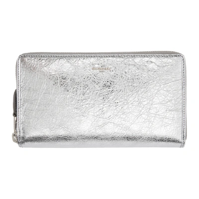 Shop Balenciaga Silver Metallic Continental Wallet