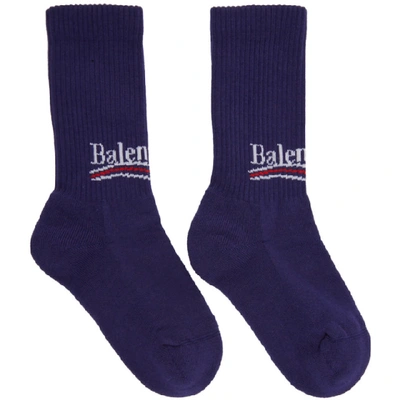Shop Balenciaga Blue Campaign Logo Socks