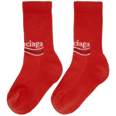 Shop Balenciaga Red Campaign Logo Socks In 6568 Red/bl