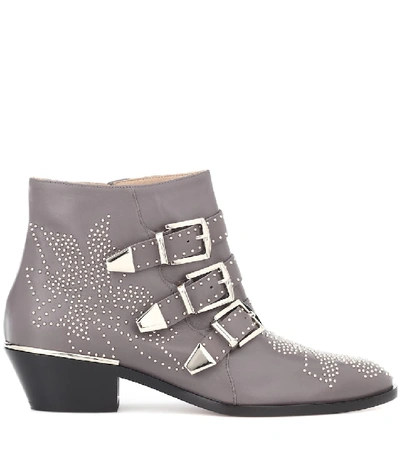 Shop Chloé Susanna Leather Ankle Boots In Grey