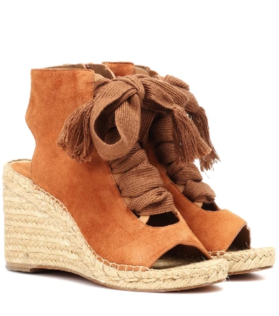 Shop Chloé Harper Lace-up Suede Espadrilles In Brown