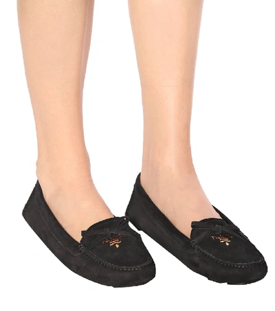Shop Prada Suede Loafers In Black