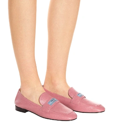 Shop Prada Leather Loafers In Pink