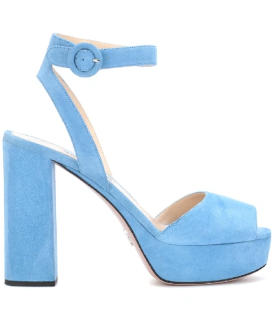 Shop Prada Suede Platform Sandals In Blue