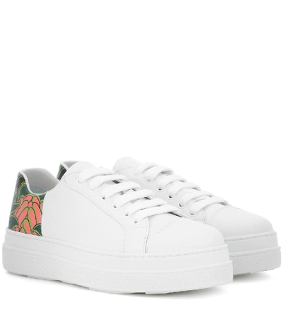 Shop Prada Printed Leather Sneakers In White
