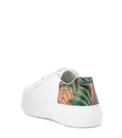Shop Prada Printed Leather Sneakers In White