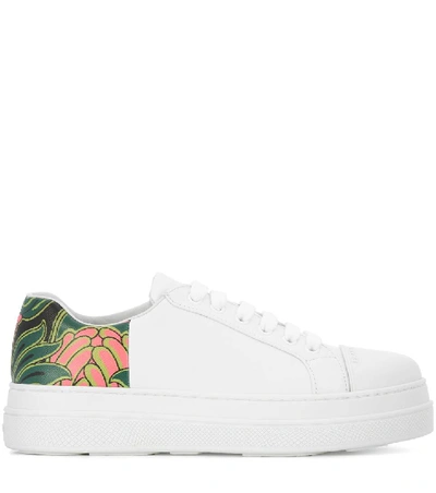 Shop Prada Printed Leather Sneakers In White