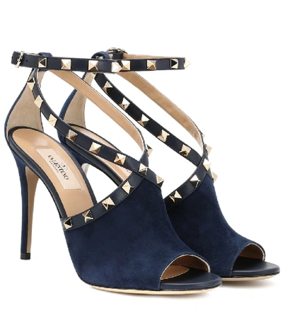 Shop Valentino Garavani Suede Rockstud Pumps In Blue