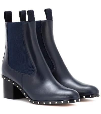 Shop Valentino Garavani Soul Rockstud Leather Ankle Boots In Blue