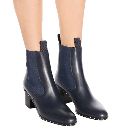Shop Valentino Garavani Soul Rockstud Leather Ankle Boots In Blue