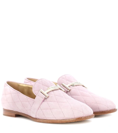 Shop Tod's Double T Suede Loafers In Pink