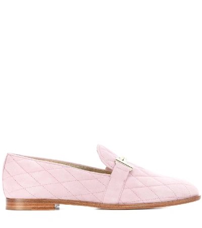 Shop Tod's Double T Suede Loafers In Pink