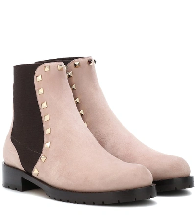 Shop Valentino Suede Ankle Boots In Beige