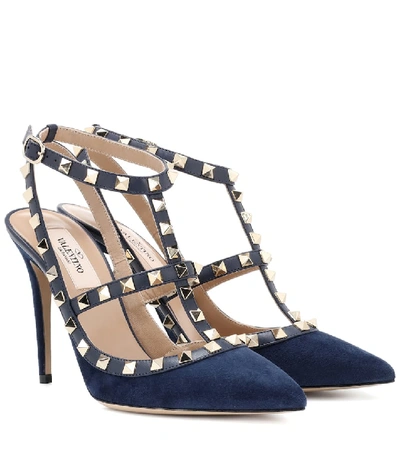 Shop Valentino Garavani Rockstud Suede Pumps In Blue