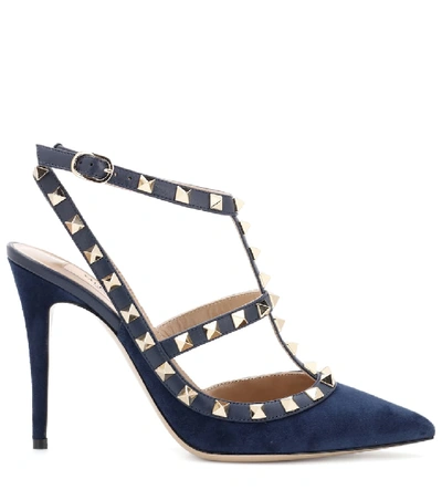 Shop Valentino Garavani Rockstud Suede Pumps In Blue