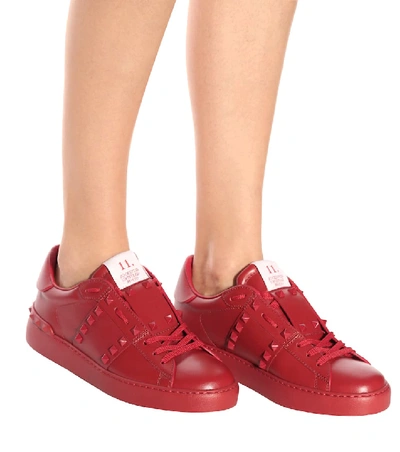 Shop Valentino Garavani Rockstud Untitled Leather Sneakers