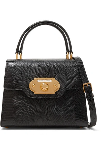 Shop Dolce & Gabbana Welcome Small Lizard-effect Leather Tote In Black