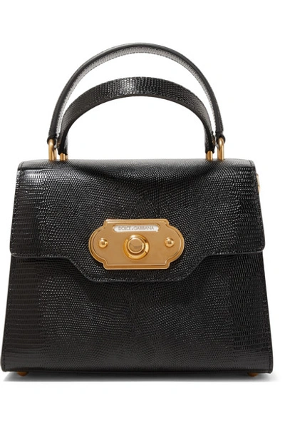Shop Dolce & Gabbana Welcome Small Lizard-effect Leather Tote In Black