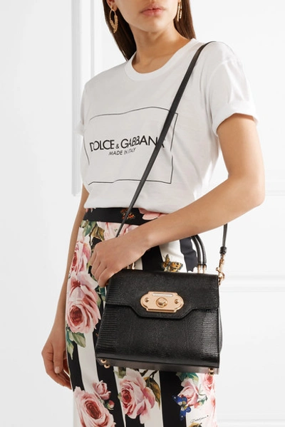 Shop Dolce & Gabbana Welcome Small Lizard-effect Leather Tote In Black