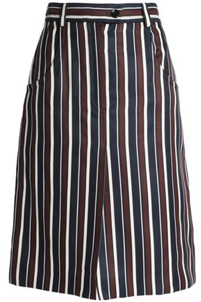 Shop Nina Ricci Woman Striped Wool And Silk-blend Skirt Navy