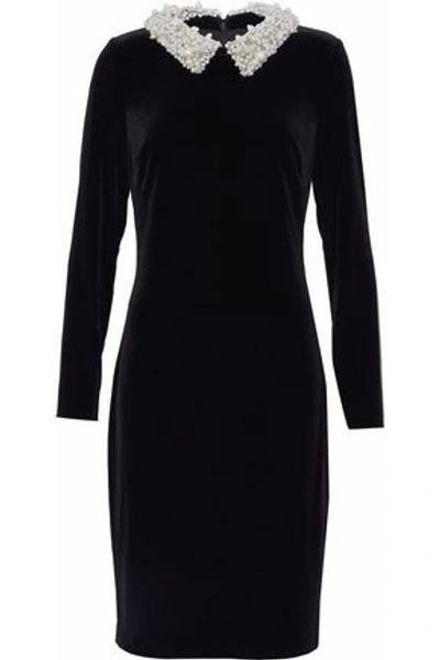 Shop Badgley Mischka Woman Embellished Velvet Dress Black