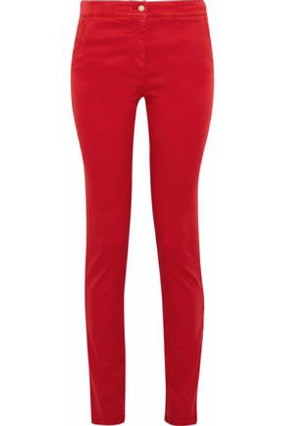 Shop Balmain Woman Stretch-cotton Twill Skinny Pants Red