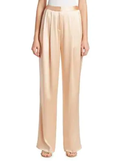 Shop Adam Lippes Silk Charmeuse Pleat Front Pants In Peach