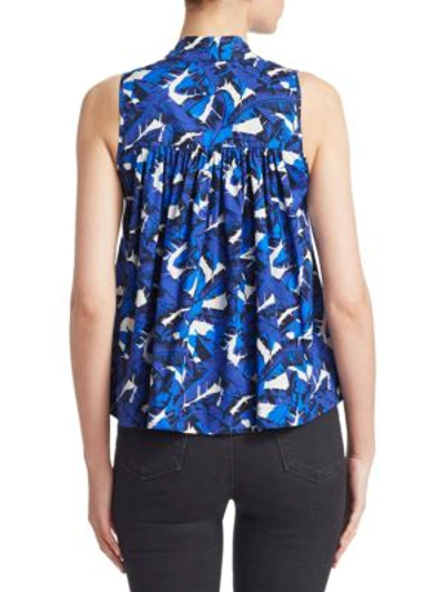 Shop Msgm Floral Sleeveless Tie-neck Top In Blue Floral